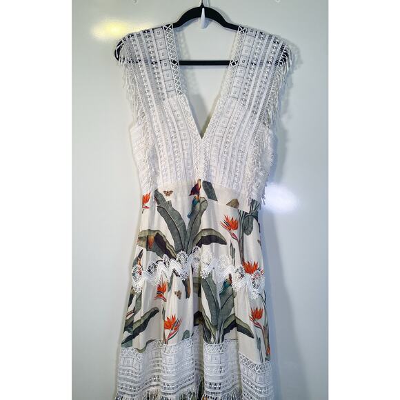 PatBo NWT Tropical Print Lace Trim Maxi Dress - Picture 6 of 12